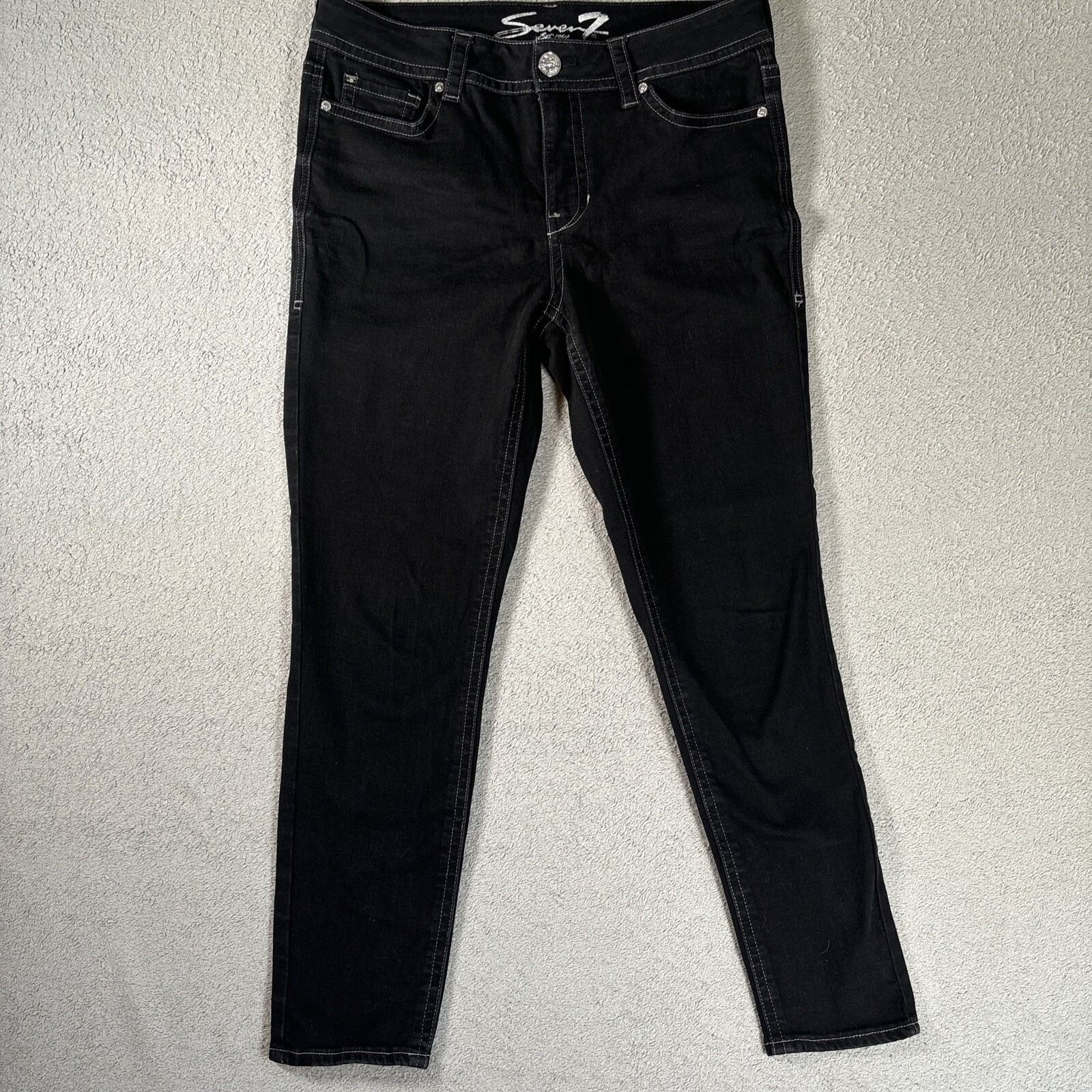 Seven7 Womens Black Skinny Jeans Embellished Studded Star Back Pockets 31x27